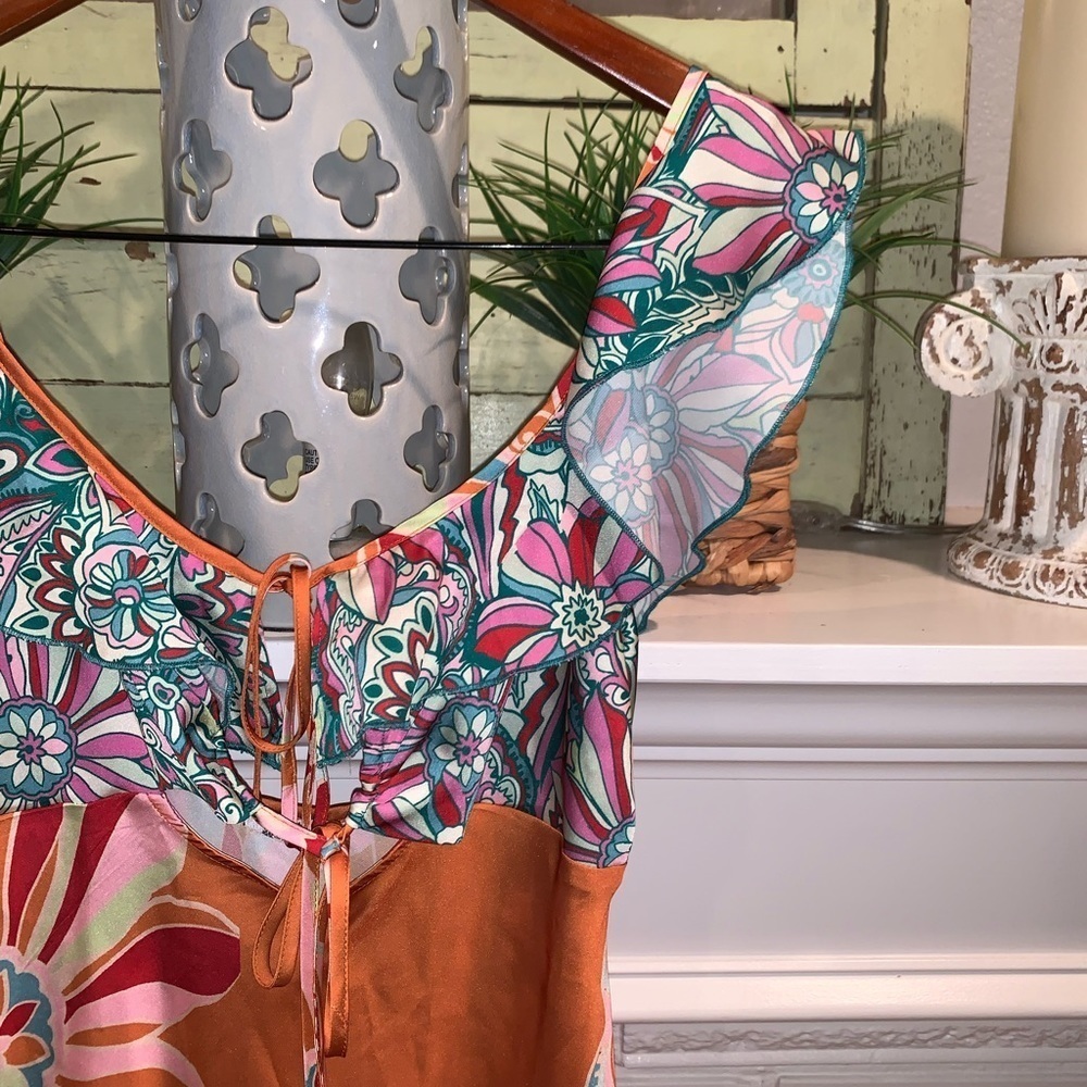 Intimately FP NEW Retro BALI Floral Ruffled Tie Bust Mini Slip Dress Size S - Picture 4 of 8